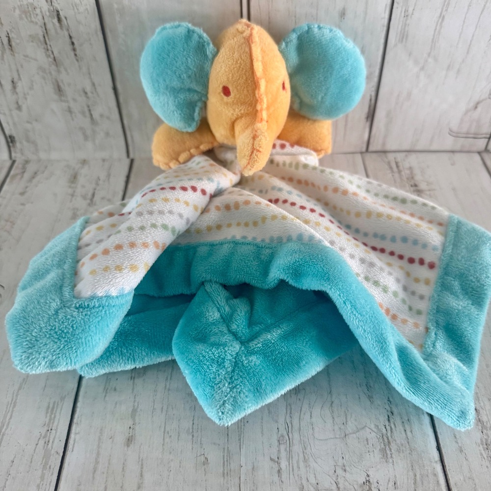 Kids Line Elephant Security Blanket Lovey Turquoise Orange Dotted Stripes Plush